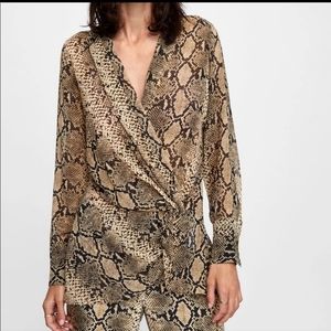 Zara Semi Sheer Snake print Draped Blouse sz S